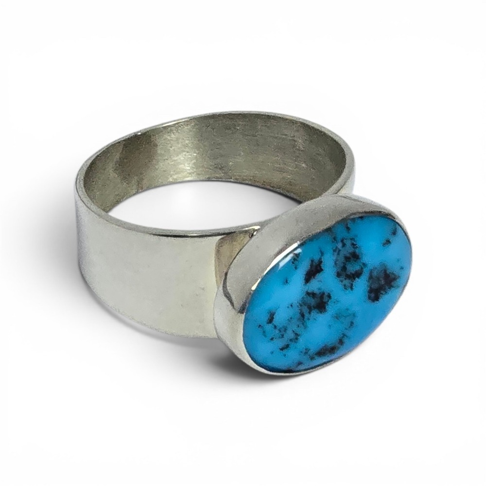 Jay King Mine Finds Sterling Silver Oval Turquoise Wide Band Ring Size 8.5